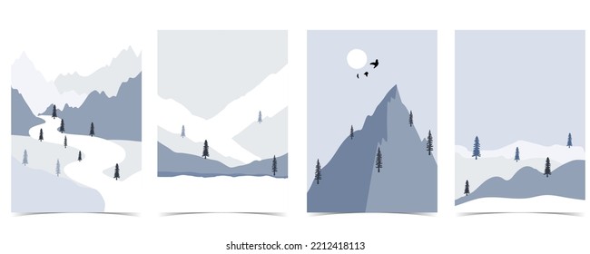 Collection of winter nature landscape background with mountain and sky
