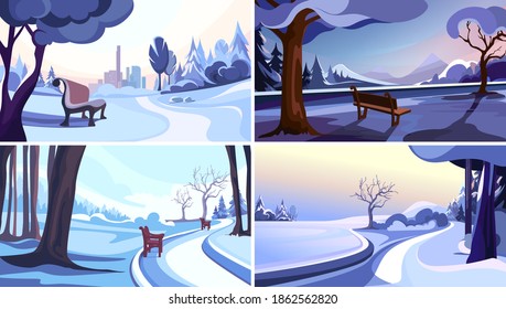 Collection of winter parks. Beautiful nature sceneries.