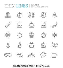 Collection of winter related line icons