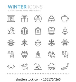 Collection of winter related line icons. 48x48 Pixel Perfect. Editable stroke