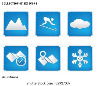 Collection of winter SKI button icons, vector illustration