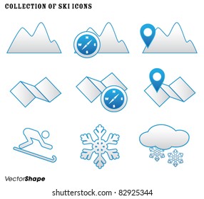 Collection of winter SKI icons, vector illustration