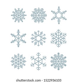 Collection of winter snowflakes. Vector icons for christmas and new year illustrations. Graphic modern light blue crystal