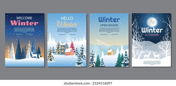 Collection of Winter Social Media Stories gradient Template Background. vector illustration