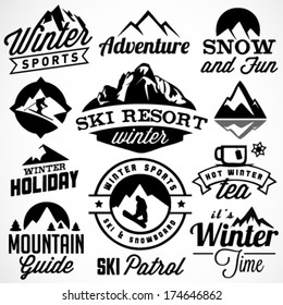 Collection of Winter Sports Badges and Labels. Vector Design Elements in Vintage Style