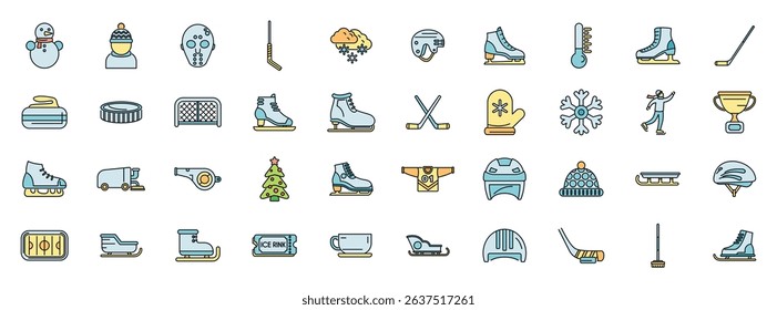 Collection of winter sports and holiday themed icons in a colorful line style