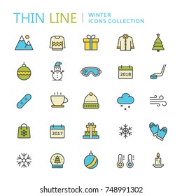 Collection of winter thin line icons