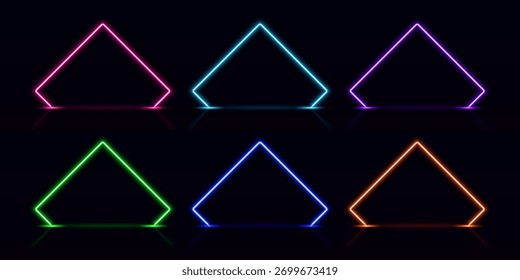 Coleção de quadros de arame, com cantos afiados, brilhante, multicolorido, neon, com um efeito de brilho. Portal mágico, entrada, portão de ônibus. Ilustração vetorial. Plano de fundo preto isolado.