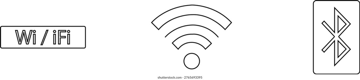 Collection of Wireless Communication Icons Wi-Fi, Wireless Signal, and Bluetooth Connectivity Symbols