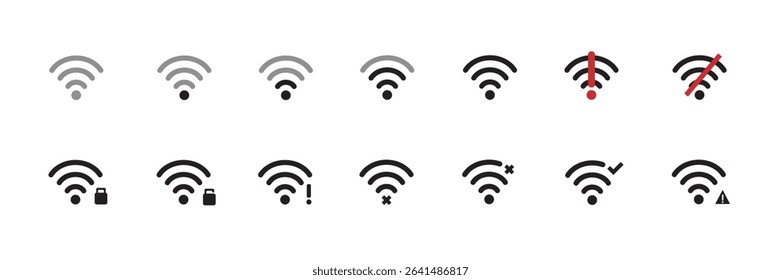 Collection of wireless network icons. Includes no signal, secure link, and more. High quality pixel perfect design.