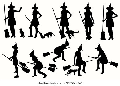 Collection witch silhouettes on the white background