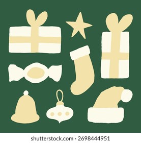 Colección de Elementos de invierno temblorosos e ingenuos. Diseño moderno dibujado a mano para Navidades y temporada de Nuevo año