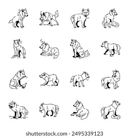 Kollektion von Wolf Animal Doodle Icons 

