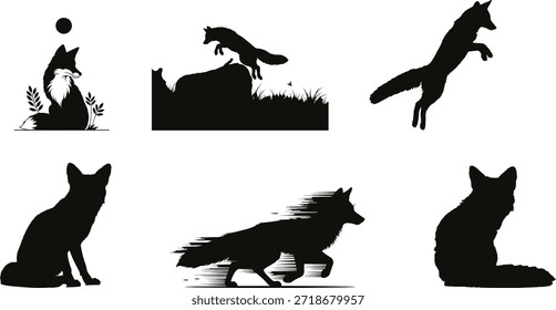 Colección de ilustraciones de lobos y ciervos en varios estilos y poses