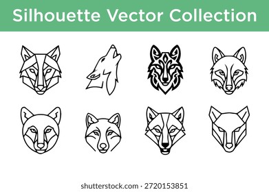 Sammlung von Wolf- und Fuchssilhouetten einzeln auf weißem Hintergrund