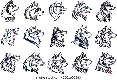 Collection of Wolf Head, icon, majestic logo style vector art illustration 