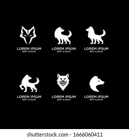 collection of wolf logo icon design with black background