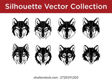 Coleção de vetores de silhueta de lobo isolado no fundo branco