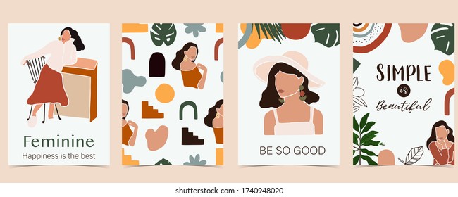 Collection of woman background set with color.Editable vector illustration for website, invitation,postcard and sticker