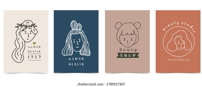 Collection of woman background set with girl,face.Editable vector illustration for website, invitation,postcard and sticker