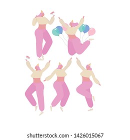 Collection of  woman dancing and having fun at a birthday party