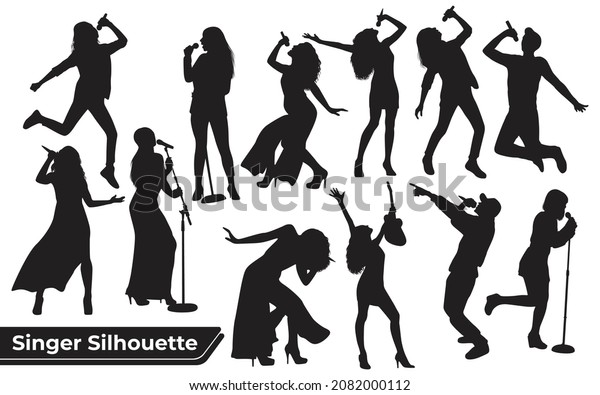Collection\
of Woman Singer silhouettes in different\
poses