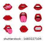Collection of woman's lips expressed differernt emotions. Isolated on white. Vector illustration.
