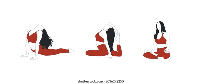 Collection of women doing yoga asanas. Zen. Activity healthy lifestyle. Girl dressed in sportswear. Meditation and relax. 