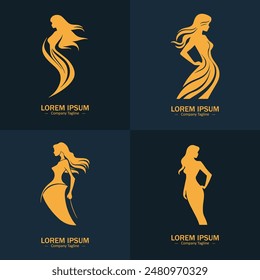 Collection of Women icons.Logo of female.Girls full body icon. fashion vector symbols.Set of lady