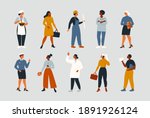 Collection of women people workers of various different occupations or professions wearing a professional uniform set vector illustration.