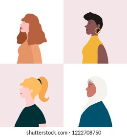 Collection of women in profile vector