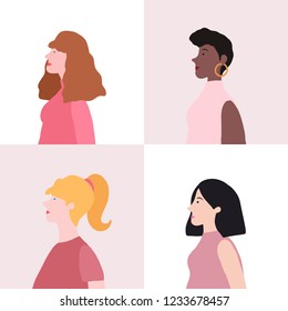 Collection of women in profile vector