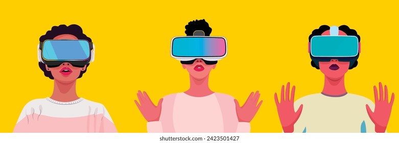 A collection of women wearing virtual reality glasses