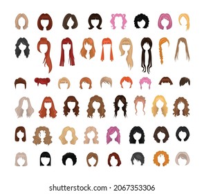 Collection of women's hairstyles for beauty web applications. Wigs for creating different looks.