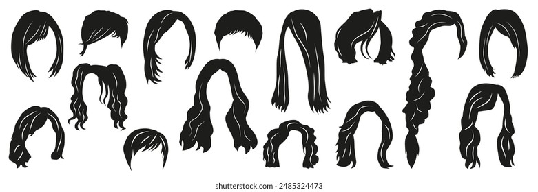 A collection of women's hairstyles of various forms. Wigs for creating different images. EPS 10.