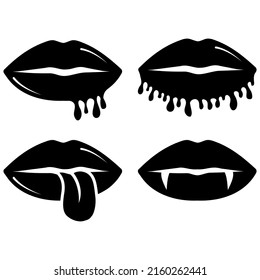Colección de labios de mujeres. icono de esténcil, garabato. Ilustración vectorial de los labios de una mujer sexy. Sonríe, besa.