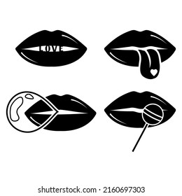 Collection of women's lips. stencil icon, doodle. Vector illustration of sexy woman's lips. Smile, kiss.