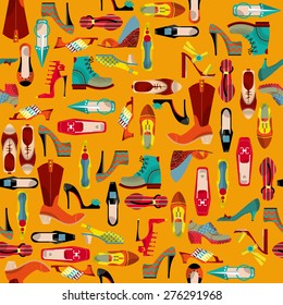 Collection of women's shoes Seamless background pattern. Vector illustration