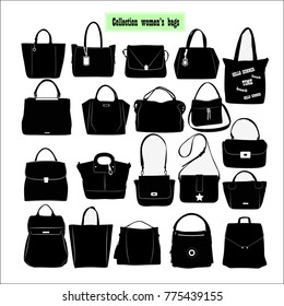 Collection of women's shopping bags on a white background 