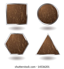 Collection of wood grain button icons with metal surround