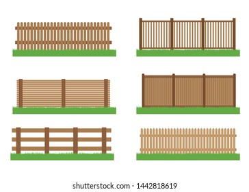 Collection of wooden fence vector set elements for design isolated on white background