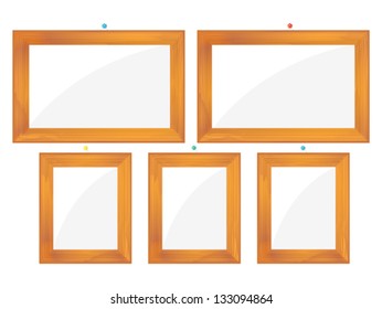 A collection of wooden frames over white background.