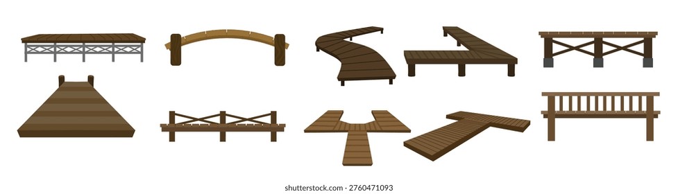 Collection of wooden pier and dock illustrations