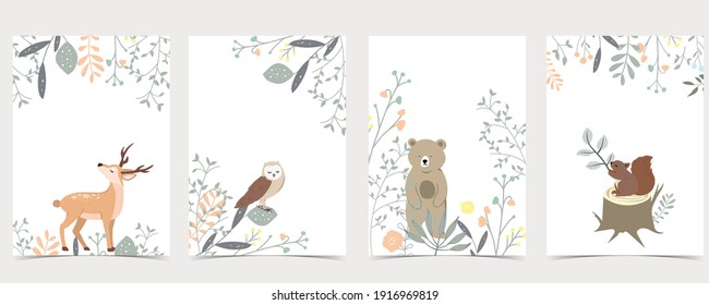Collection woodland background set and deer squirrel owl bear Editable vector illustration for website  invitation postcard   poster
