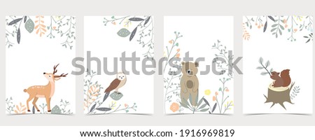 Collection of woodland background set with deer,squirrel,owl,bear.Editable vector illustration for website, invitation,postcard and poster 商業照片 © 