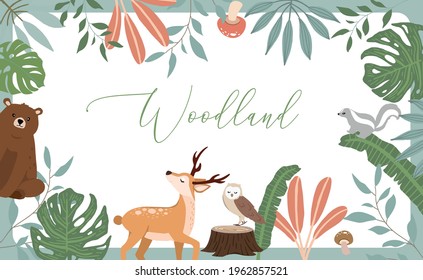 Collection Of Woodland Background Set With Leaf,flower,animal.Editable Vector Illustration For Website, Invitation,postcard And Poster