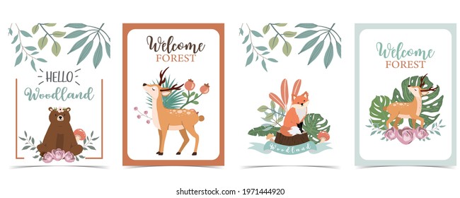 Collection Of Woodland Background Set With Leaf,flower,animal.Editable Vector Illustration For Website, Invitation,postcard And Poster