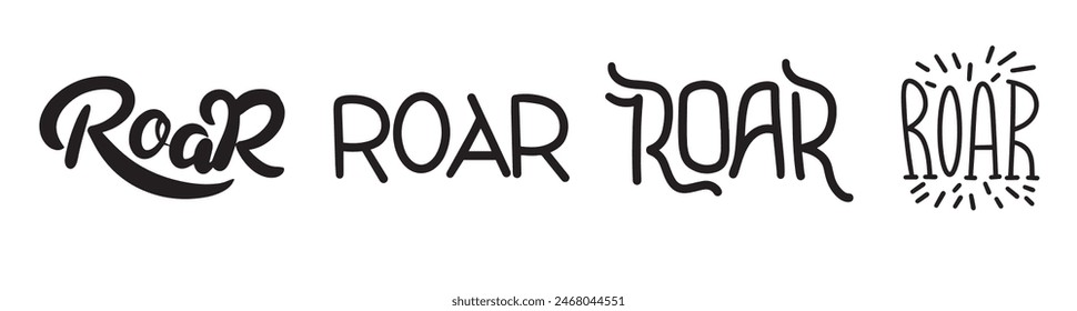 Collection of word Roar text lettering. Hand drawn vector art.