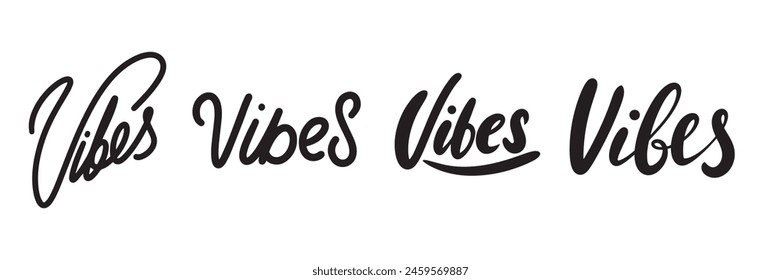 Collection of word Vibes text isolated, square composition. Hand drawn vector art.