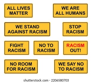 collection of words about anti racism warning sign concept